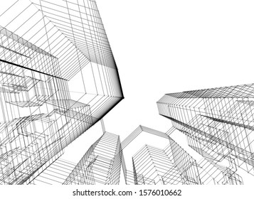 Modern architecture buildings, city concept sketch 3d illustration