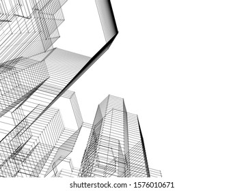 Modern architecture buildings, city concept sketch 3d illustration