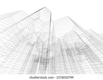 Modern architecture buildings, city concept sketch 3d illustration