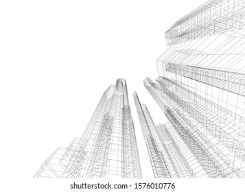 Modern architecture buildings, city concept sketch 3d illustration