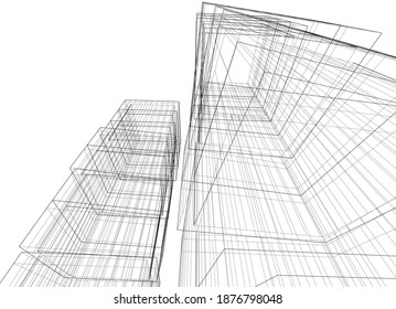 Modern architecture buildings vector 3d illustration