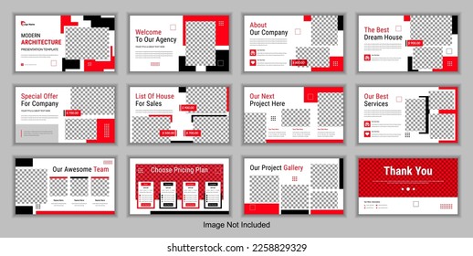 Modern architecture business powerpoint presentation slides template set or minimal real estate portfolio brochure design