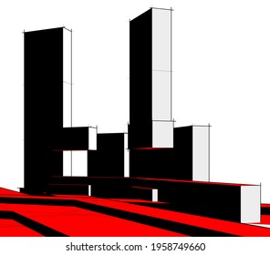 modern architecture concept 3d drawing