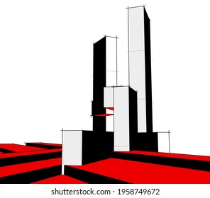 modern architecture concept 3d drawing