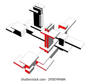 modern architecture concept 3d drawing