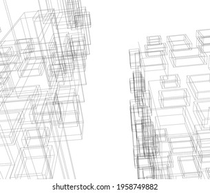 modern architecture concept 3d drawing