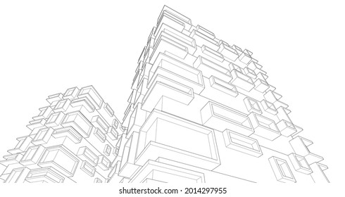 Modern architecture concept 3d drawing