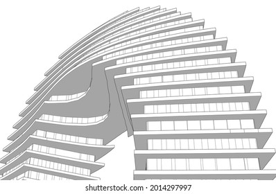 Modern architecture concept 3d drawing