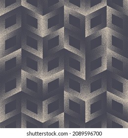 Modern Architecture Concept Seamless Pattern Vector Stippled Background. Modernism Block Structure Abstract 3D Art Repetitive Illustration. Geometric Grid Dotted Subtle Texture. Continuous Abstraction