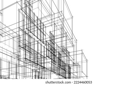 Modernes Architekturdesign, 3D-Illustration 