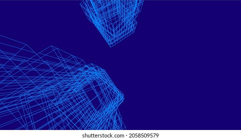 modern architecture digital 3d drawing on dark background vector illustration
