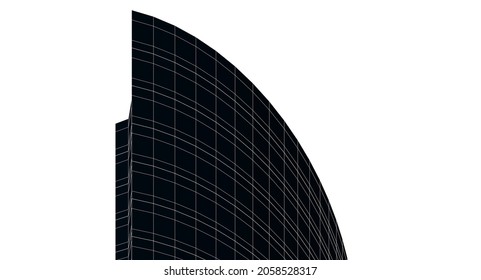 modern architecture digital 3d drawing on dark background vector illustration