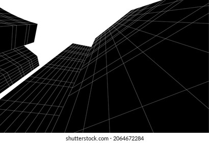 Modern architecture digital drawing vector 3d illustration