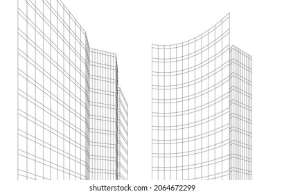 Modern architecture digital drawing vector 3d illustration