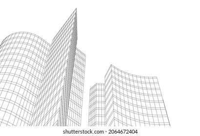 Modern architecture digital drawing vector 3d illustration