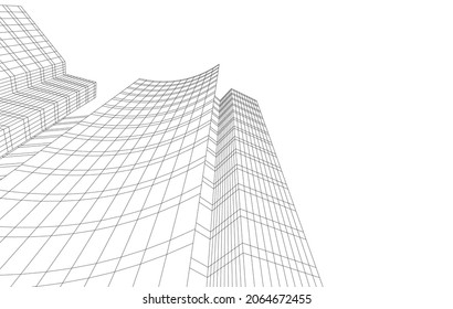 Modern architecture digital drawing vector 3d illustration