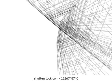 Modern architecture drawing 3d illustration