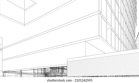 Modern architecture drawing 3d illustration 