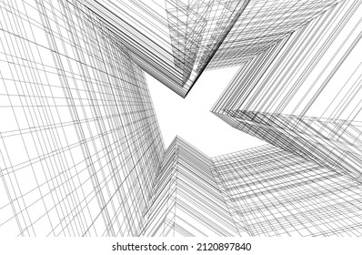Modern architecture drawing 3d illustration
