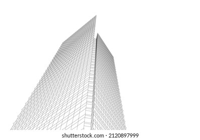 Modern architecture drawing 3d illustration