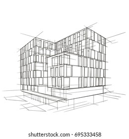Dibujo De Arquitectura Moderna. Vector.