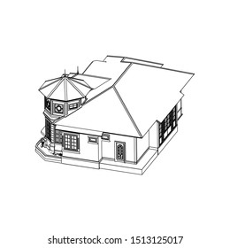 modern architecture exterior. architecture abstract. Blueprint or Wire-frame style