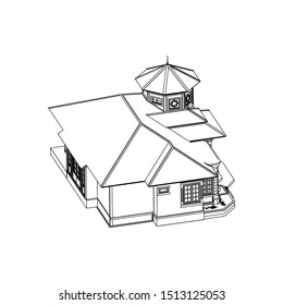modern architecture exterior. architecture abstract. Blueprint or Wire-frame style