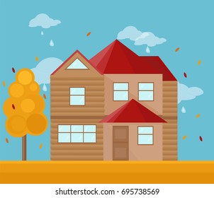 Modern architecture facade of a house. Vector illustration autumn backgrounds