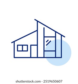 Modern architecture glass house. Contemporary real estate. Pixel perfect, editable stroke icon