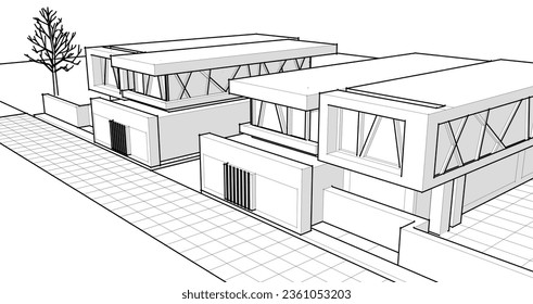 modern architecture house 3d rendering