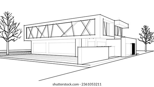 renderización 3d de la casa de arquitectura moderna