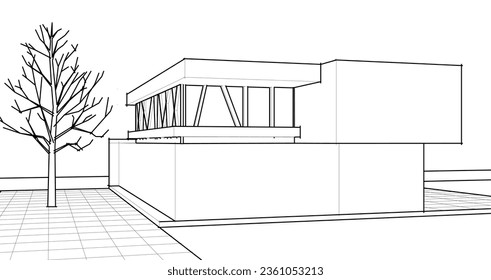 renderización 3d de la casa de arquitectura moderna