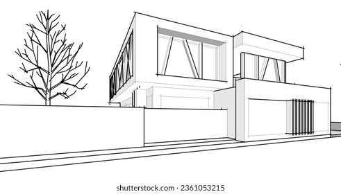 renderización 3d de la casa de arquitectura moderna