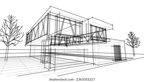 modern architecture house 3d rendering