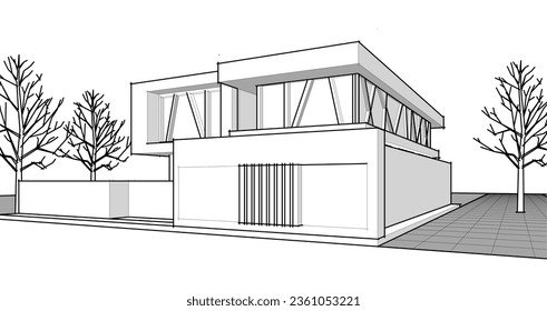 modern architecture house 3d rendering