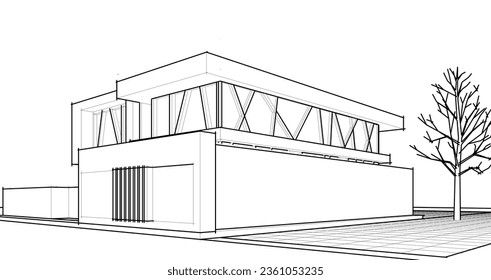 renderización 3d de la casa de arquitectura moderna