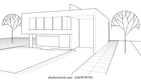 renderización 3d de la casa de arquitectura moderna