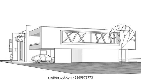 modern architecture house 3d rendering
