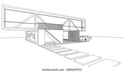 casa de arquitectura moderna con consolas 3d de renderización