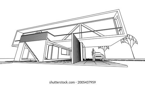 modern architecture house with consoles 3d rendering