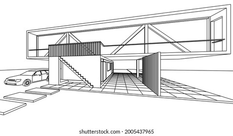 modern architecture house with consoles 3d rendering