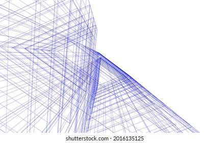modern architecture linear 3d sketch 