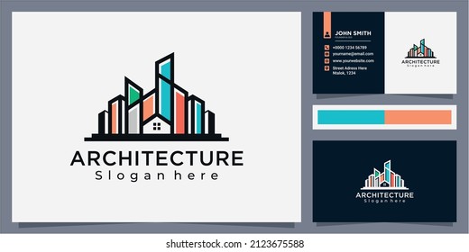 Modern architecture logo design vector, Building logo design icon with business card