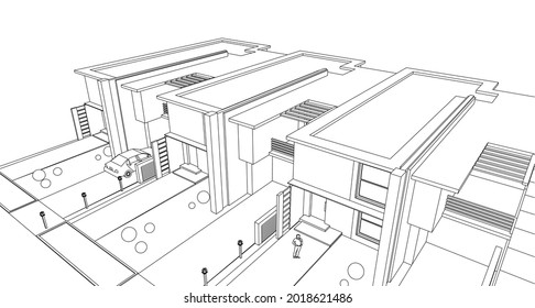 
modern architecture modular house 3d rendering