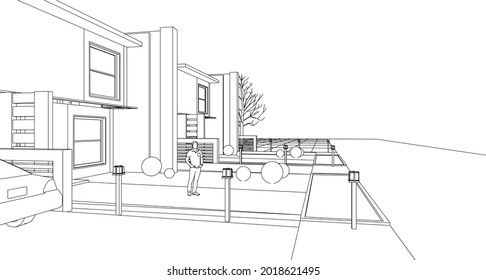 
renderización modular casa 3d de arquitectura moderna