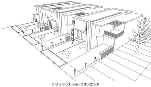 
modern architecture modular house 3d rendering