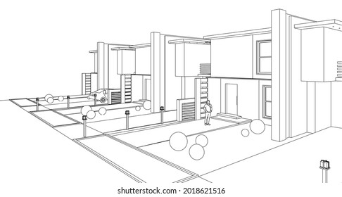 
renderización modular casa 3d de arquitectura moderna