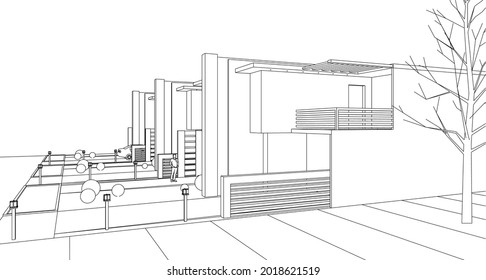 
renderización modular casa 3d de arquitectura moderna