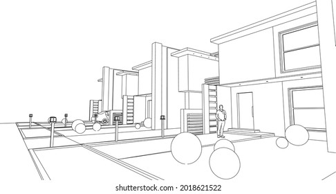 
renderización modular casa 3d de arquitectura moderna