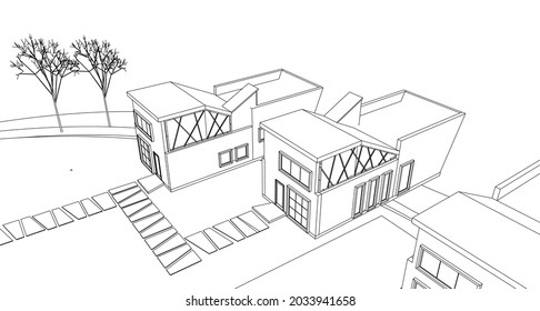 modern architecture modular house 3d rendering